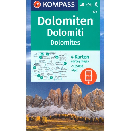 Kompass 672 Dolomiten/Dolomity 1:35 000 set 4 turistických map
