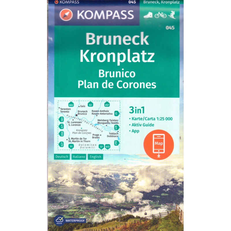 Kompas 045 Bruneck Kronplatz, Brunico Plan de Corones 25 000