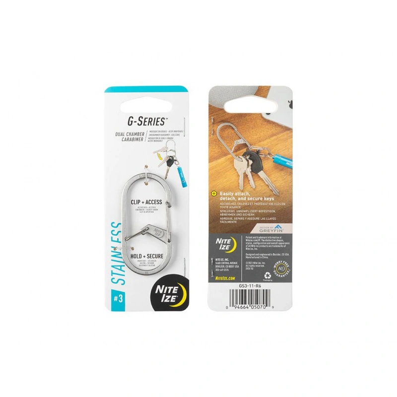 Nite Ize G-series #3 nerezova dvoukomorova karabina GS3-11-R6