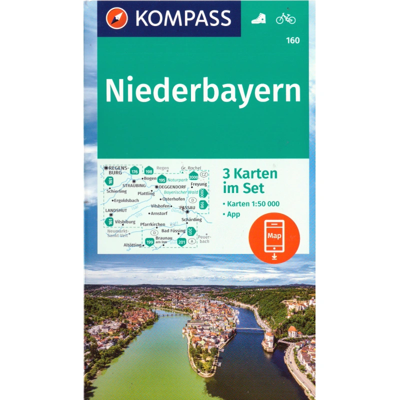 Kompas 160 Niederbayern Dolni Bavorsko 50 000 turisticka mapa