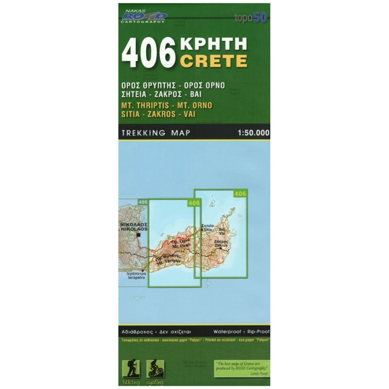 ORAMA 406 Kreta Mt. Thriptis, Mt. Orno, Sitia, Zakros, Vai 50 000 turisticka mapa