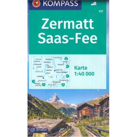 Kompass 117 Zermatt, Saas Fee 1:40 000 turistická mapa