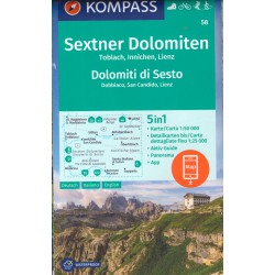 Kompass 58 Sextner Dolomiten/Dolomiti di Sesto 1:50 000 detail