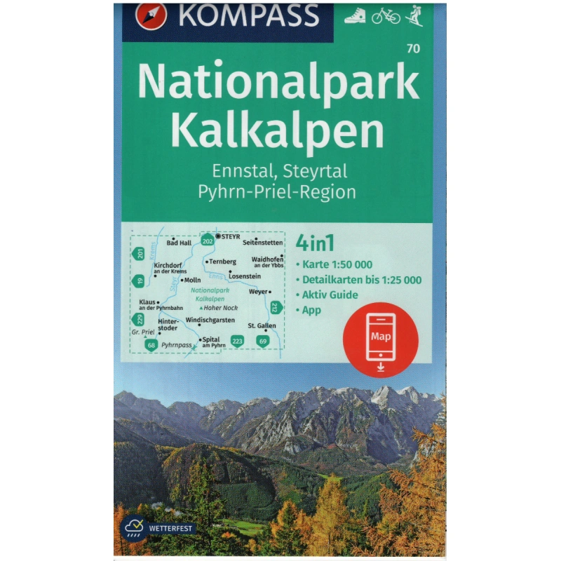 Kompas 70 NP Kalkalpen Ennstal Steyrtal Pyhrn Priel Region 50 000