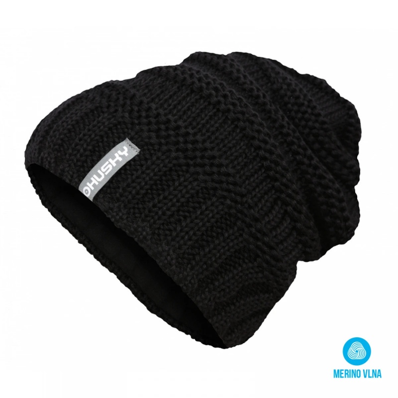 Husky Merhat 5 cerna damska pletena zimni cepice s fleecem s Merino vlnou