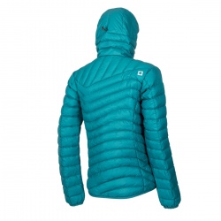 Ocun Tsunami ECO Jacket W green fanfare silver damska lehka perova bunda s kapuci DWR 1