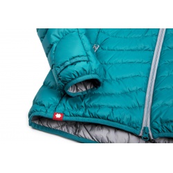 Ocun Tsunami ECO Jacket W green fanfare silver damska lehka perova bunda s kapuci DWR 2