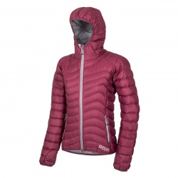 Ocun Tsunami ECO Jacket W rose maroon silver damska lehka perova bunda s kapuci DWR