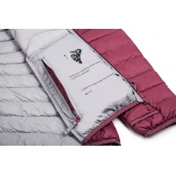 Ocun Tsunami ECO Jacket W rose maroon silver damska lehka perova bunda s kapuci DWR 4