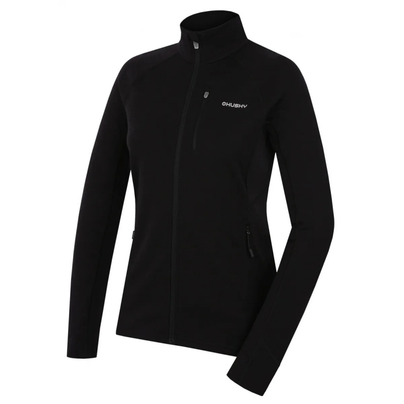 Husky Alou L cerna damska funkcni sportovni mikina celorozepinaci Merino vlna