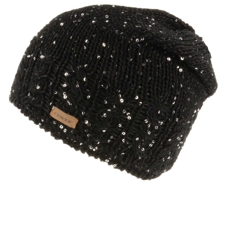 Relax Shine RKH194C cerna damska zimni pletena cepice s bambuli metalicke odlesky