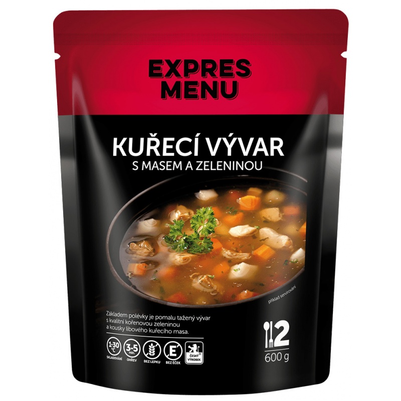 Expres Menu Kureci vyvar s masem a zeleninou 600 g 2 porce sterilovane jidlo na cesty