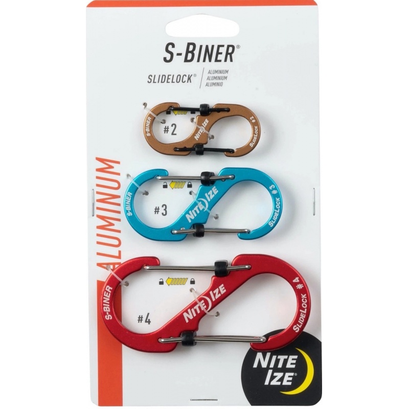 Nite Ize S-Biner SlideLock combo set 3 hlinikove oboustranne karabiny s posuvnou pojistkou