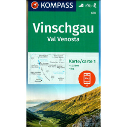 Kompas 670 Vinschgau, Val Venosta 25 000 turisticka mapa