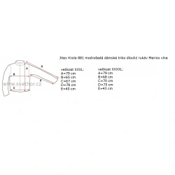 Jitex Krola 881 modroseda damske triko dlouhy rukav Merino vlna nadmerna velikost zmereno