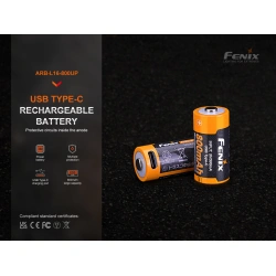 Fenix Nahradni akumulator 16340 800mAh RCR123A 800 mAh USBC Liion ARBL16800UP 3